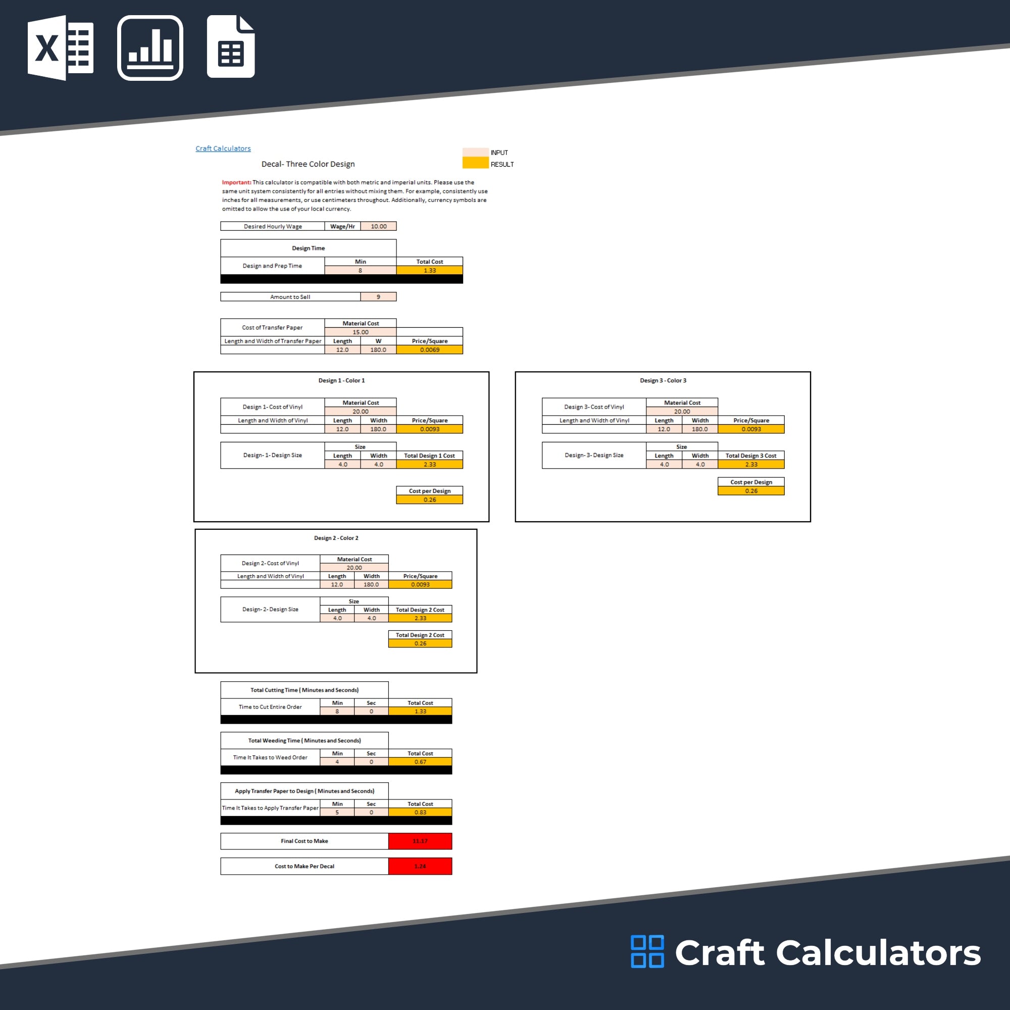 Vinyl Decal Cost Calculator - 3 Colors