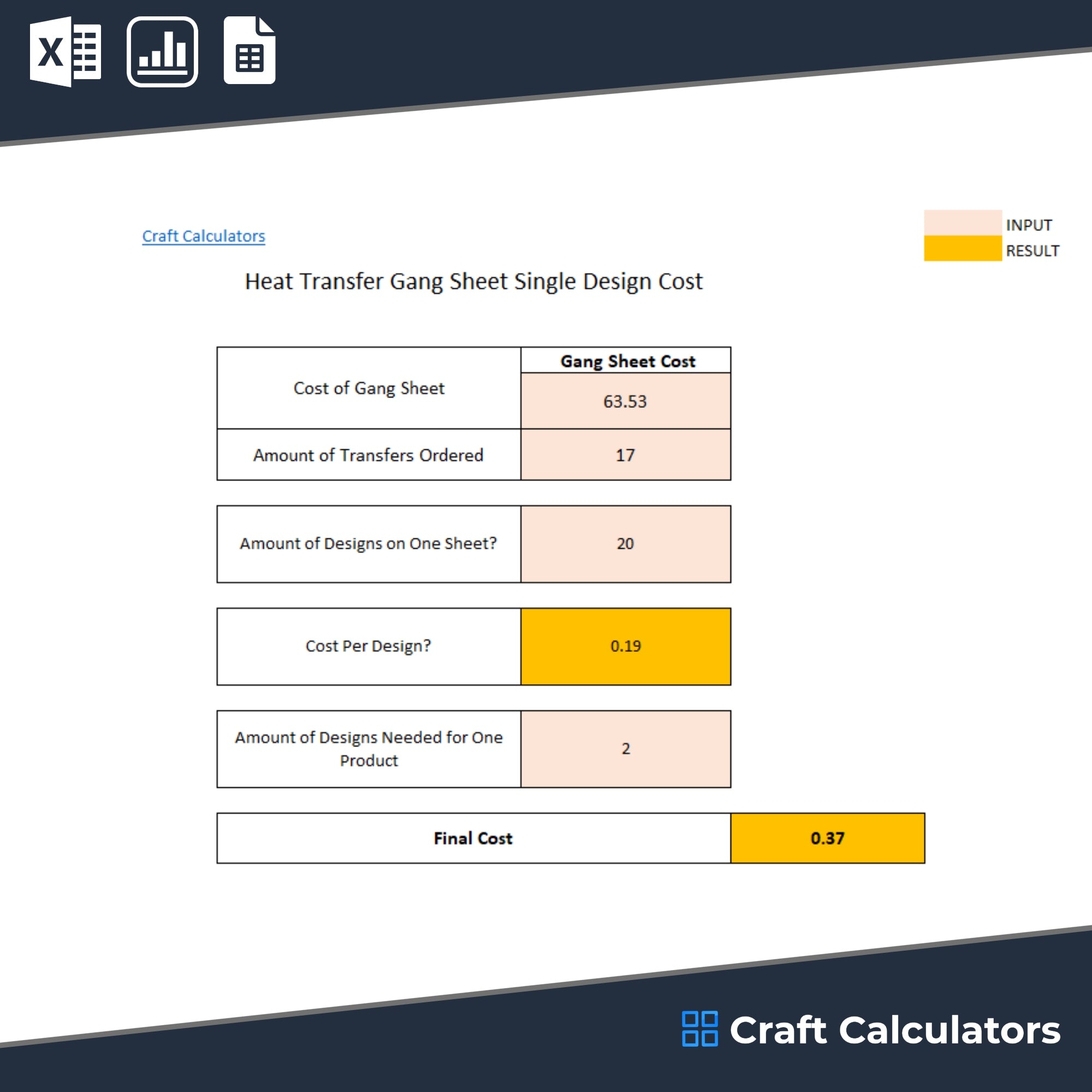 Heat Transfer Gang Sheet Design Cost Calculator