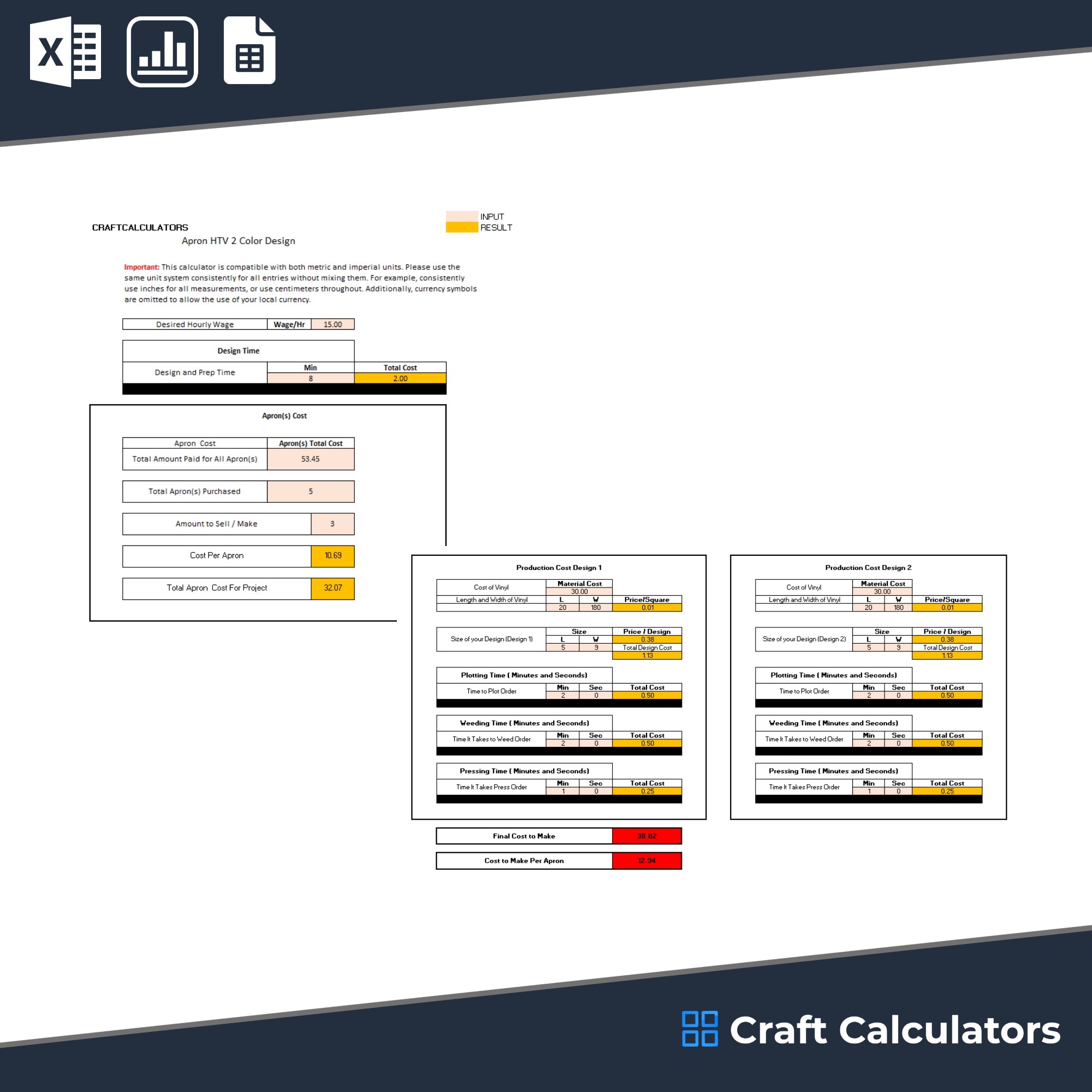 Apron HTV Two Design Calculator | Dual Design Heat Transfer Vinyl Pricing Tool