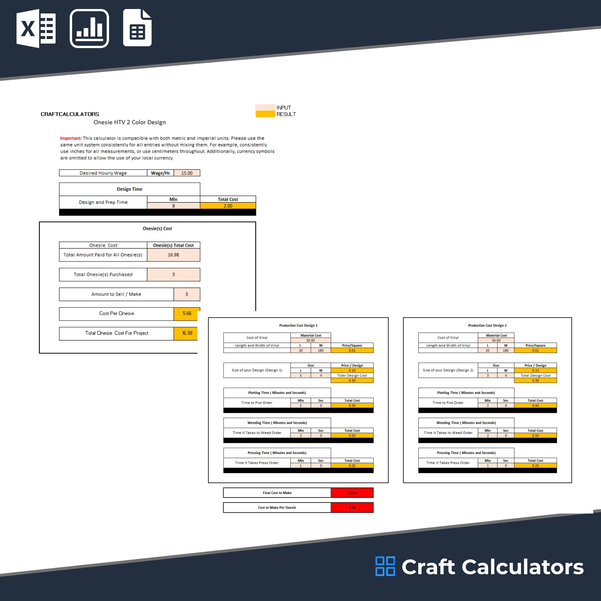 Onesie HTV Two Design Calculator | Dual Baby Onesie Heat Transfer Pricing Tool