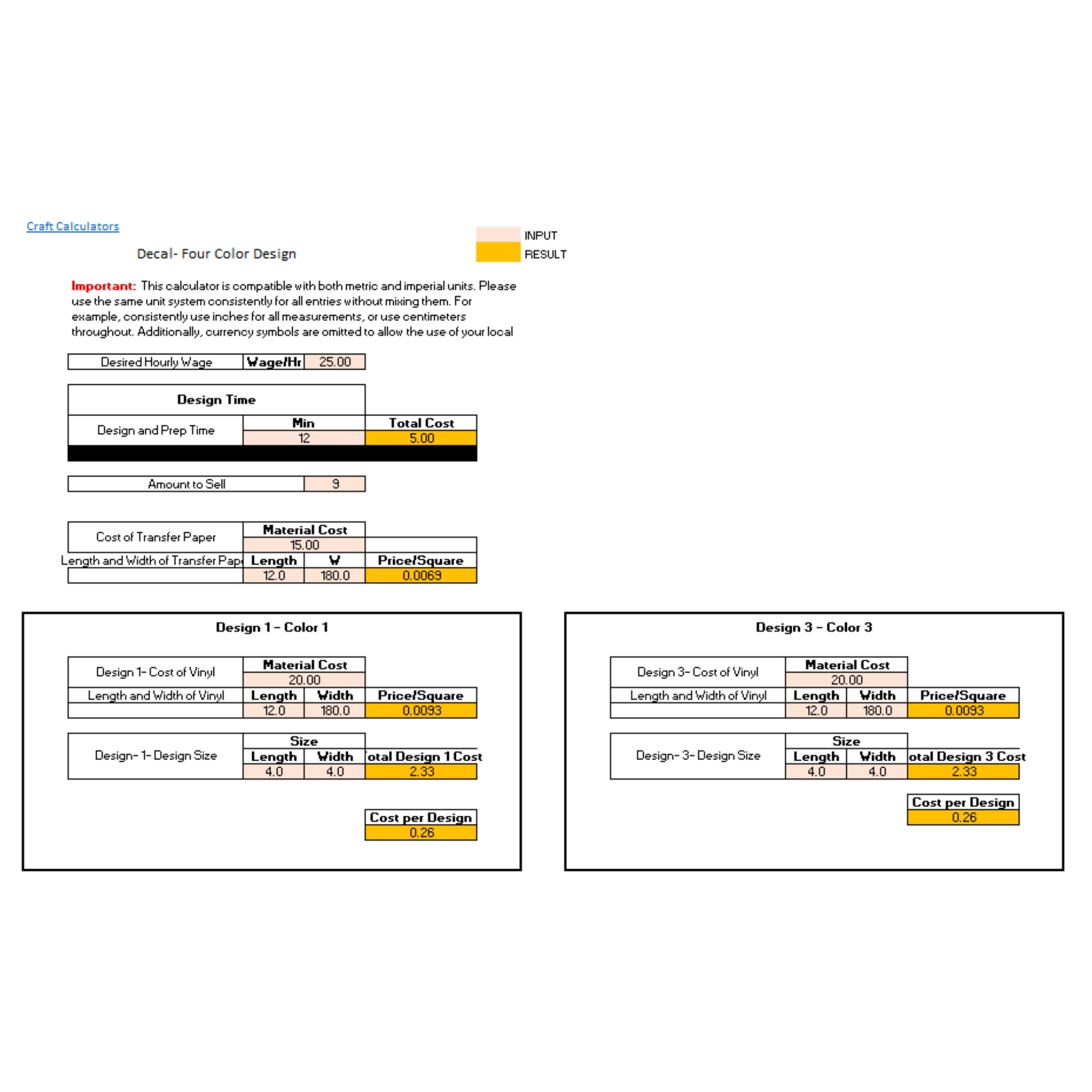 Vinyl Decal Cost Calculator - 4 Color