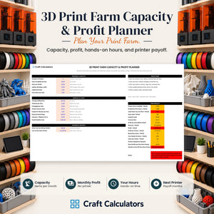 3D Print Farm Capacity & Profit Planner spreadsheet by Craft Calculators for 3D printing sellers