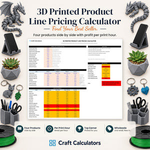 3D Printed Product Line Pricing Calculator spreadsheet by Craft Calculators for 3D printing sellers