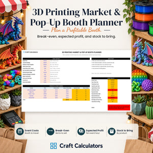 3D Printing Market & Pop-Up Booth Planner spreadsheet by Craft Calculators for 3D printing sellers