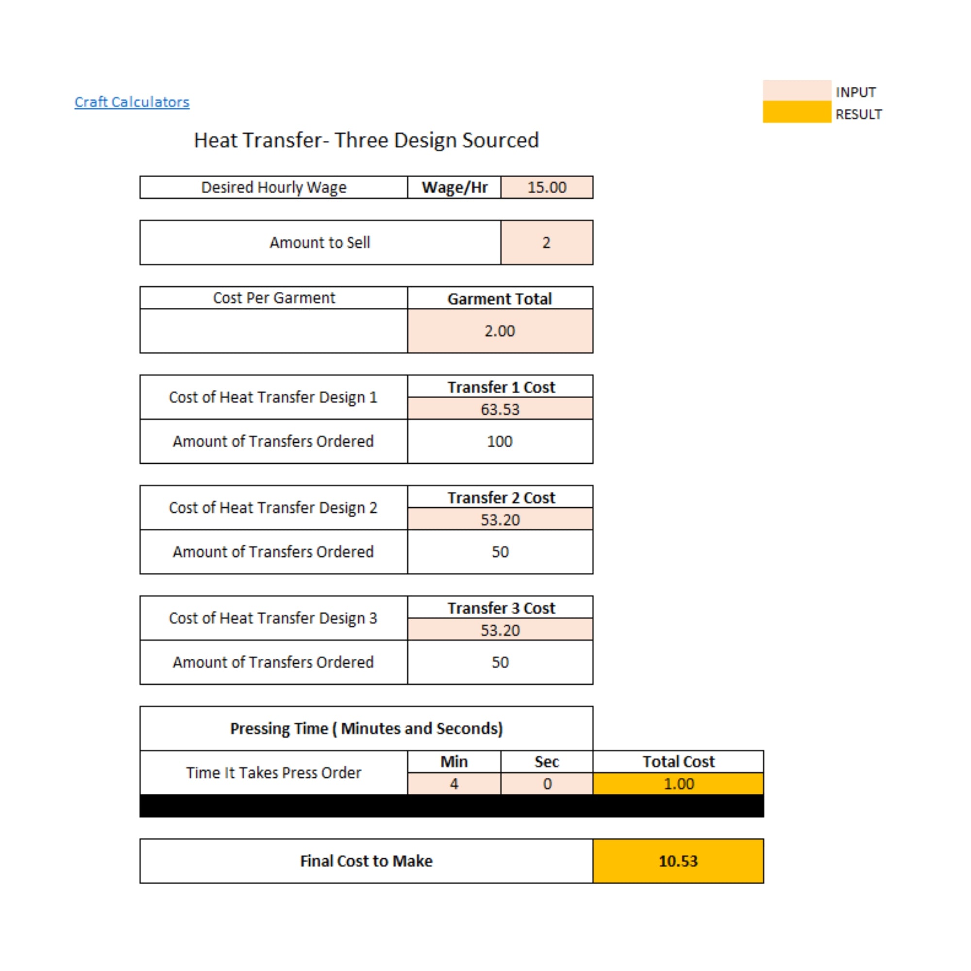 Three Heat Transfer Design on Product Cost Calculator