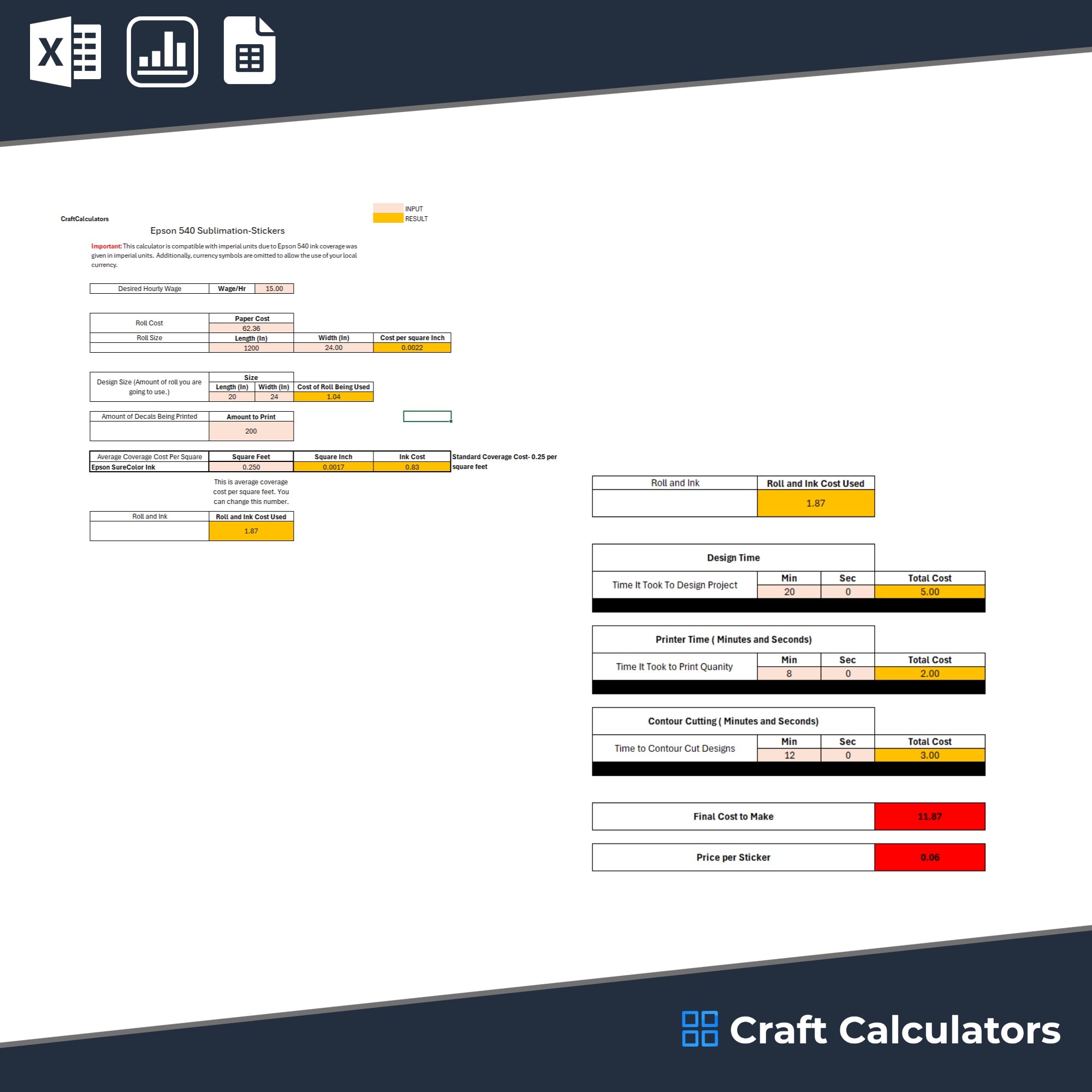 Epson 540 Stickers Decals Calculator (Rolls) | Individual & Bulk Pricing Tool