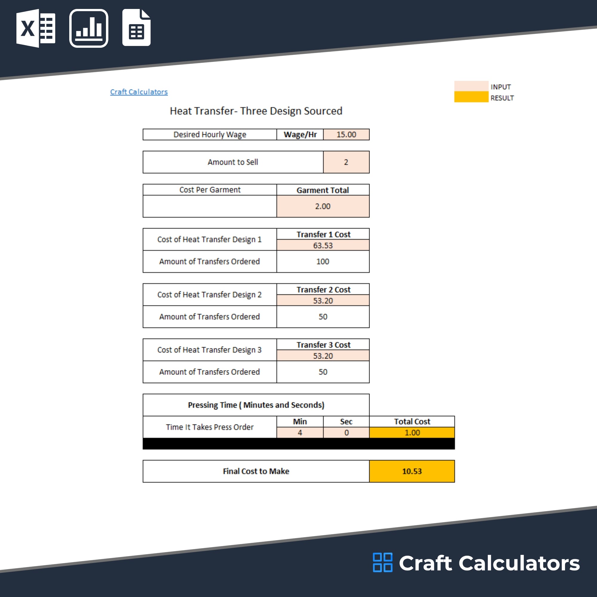 Three Heat Transfer Design on Product Cost Calculator
