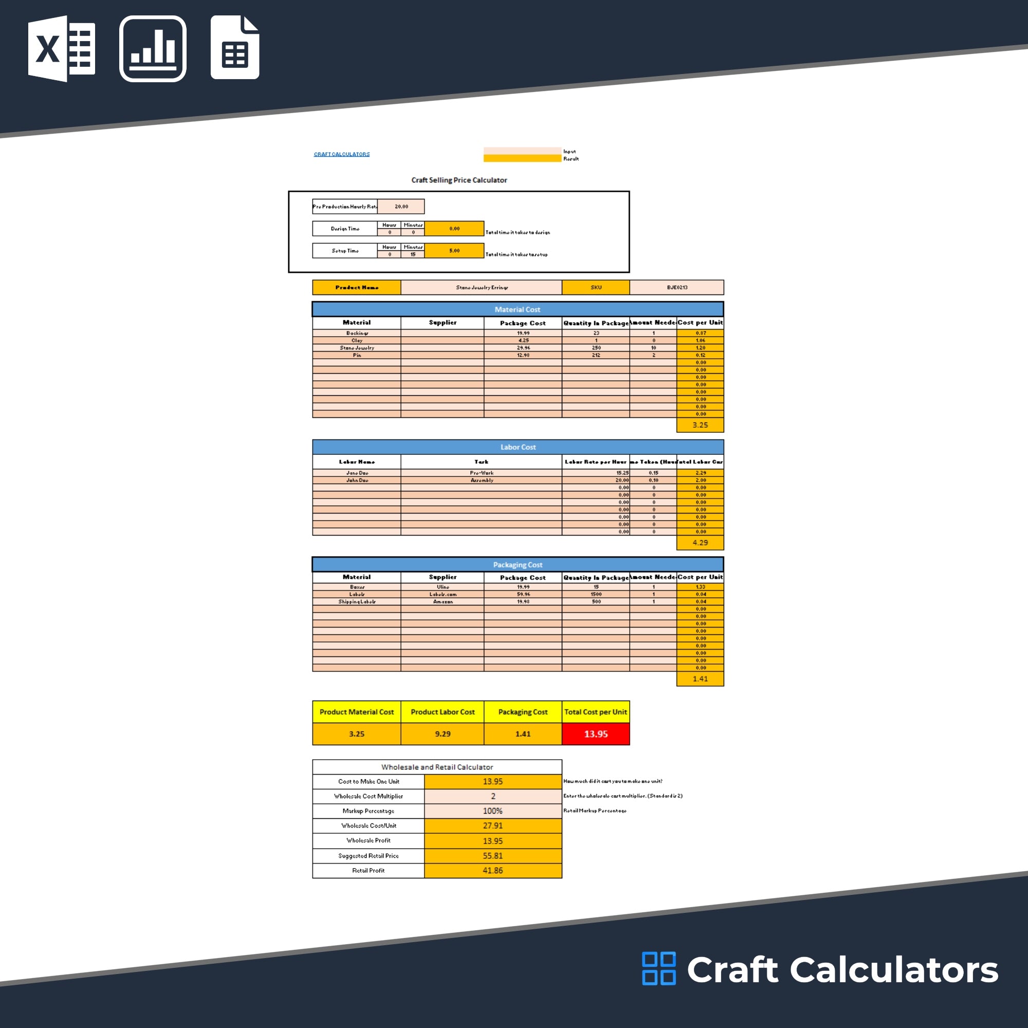 Craft Pricing Spreadsheet - Calculate Production Costs with editable fields for accurate pricing decisions.