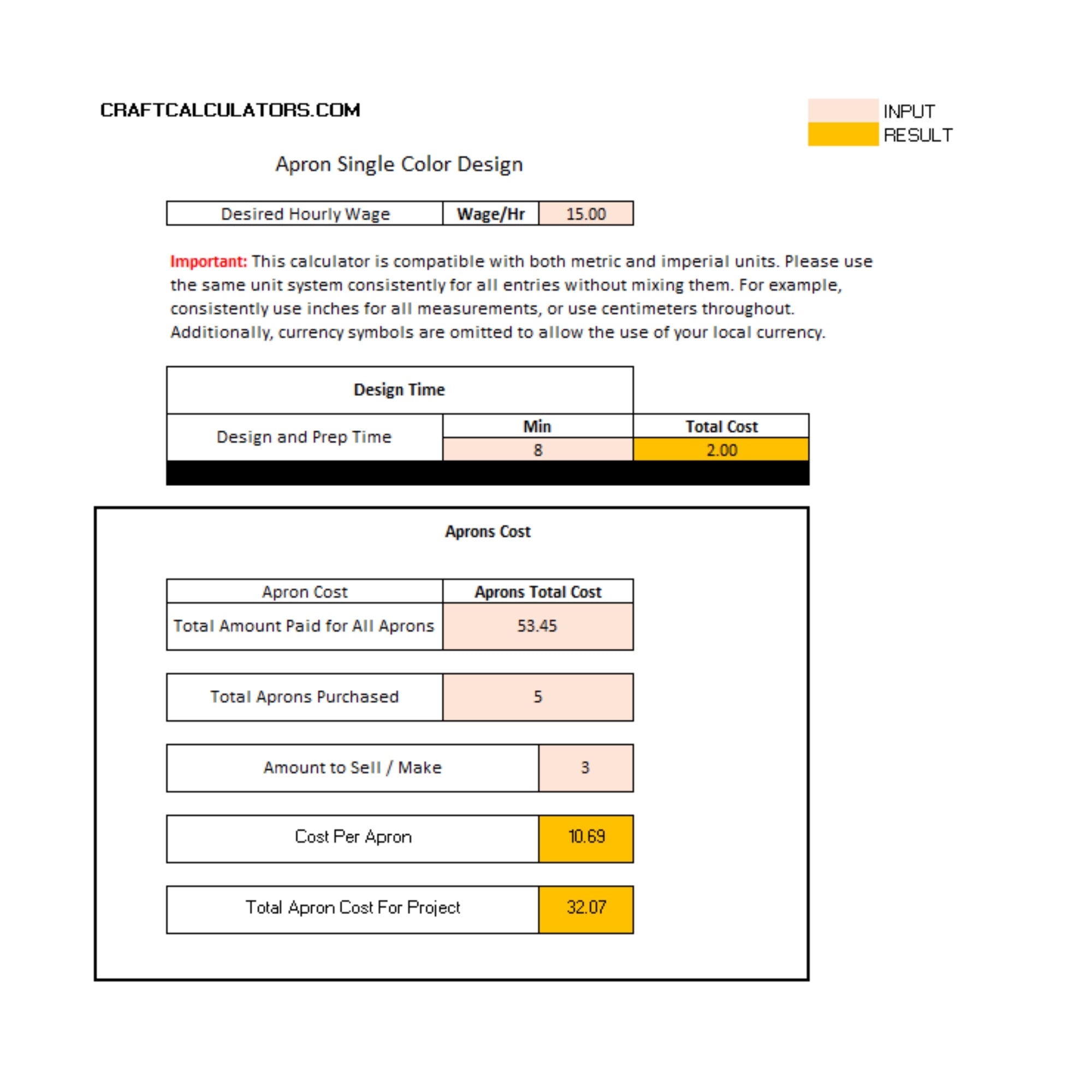 Apron HTV Single Design Pricing Calculator | Heat Transfer Vinyl Design Cost Calculator