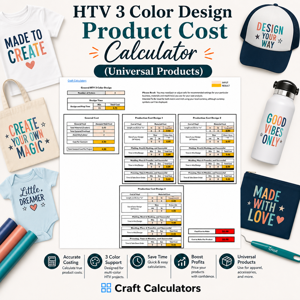 3 Color HTV Product Cost Spreadsheet
