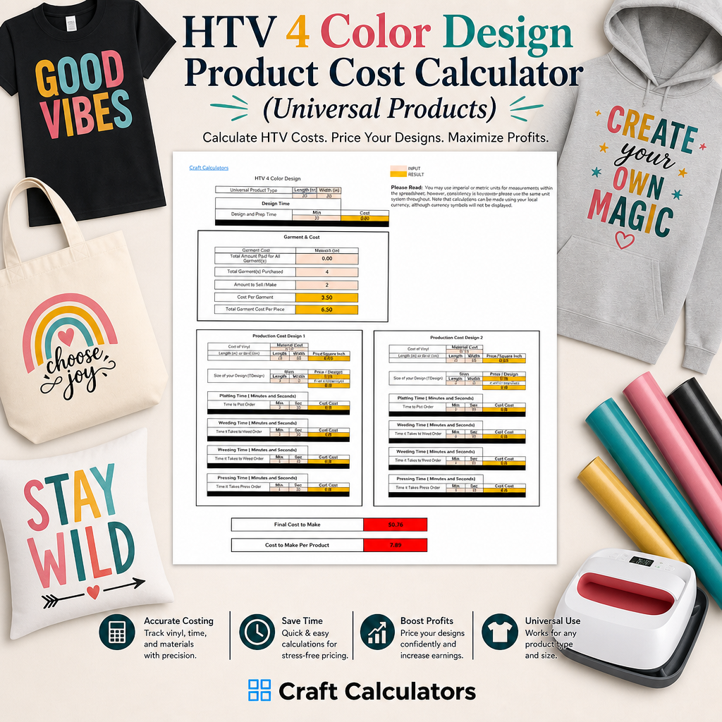 4 Color HTV Product Cost Spreadsheet