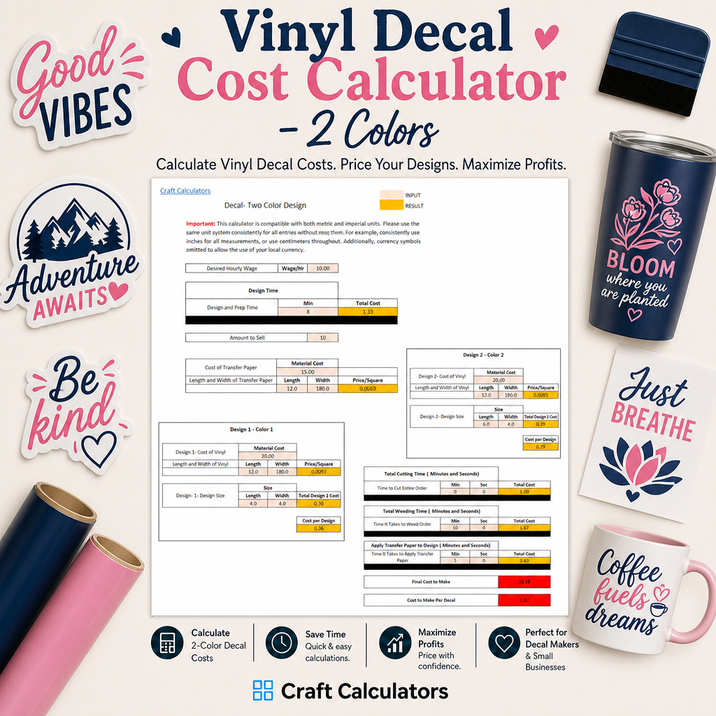 2 Color Vinyl Decal Cost Spreadsheet