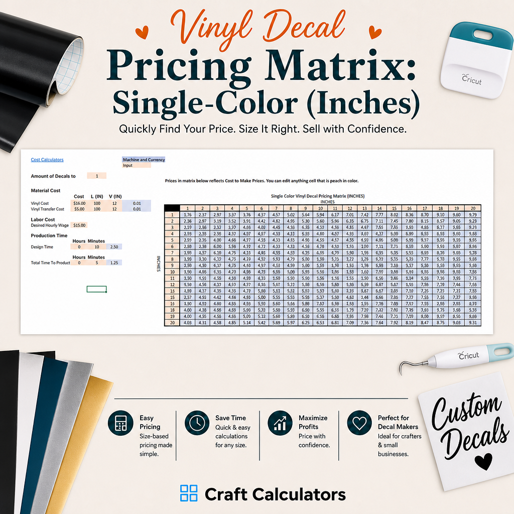 Vinyl Decal Pricing Spreadsheet (Inches)