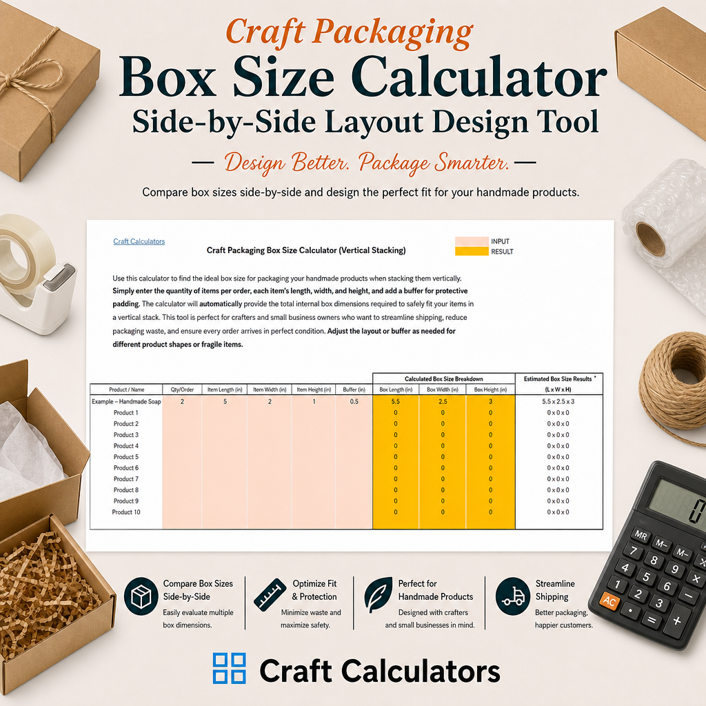 Product Side-by-Side Box Size Spreadsheet