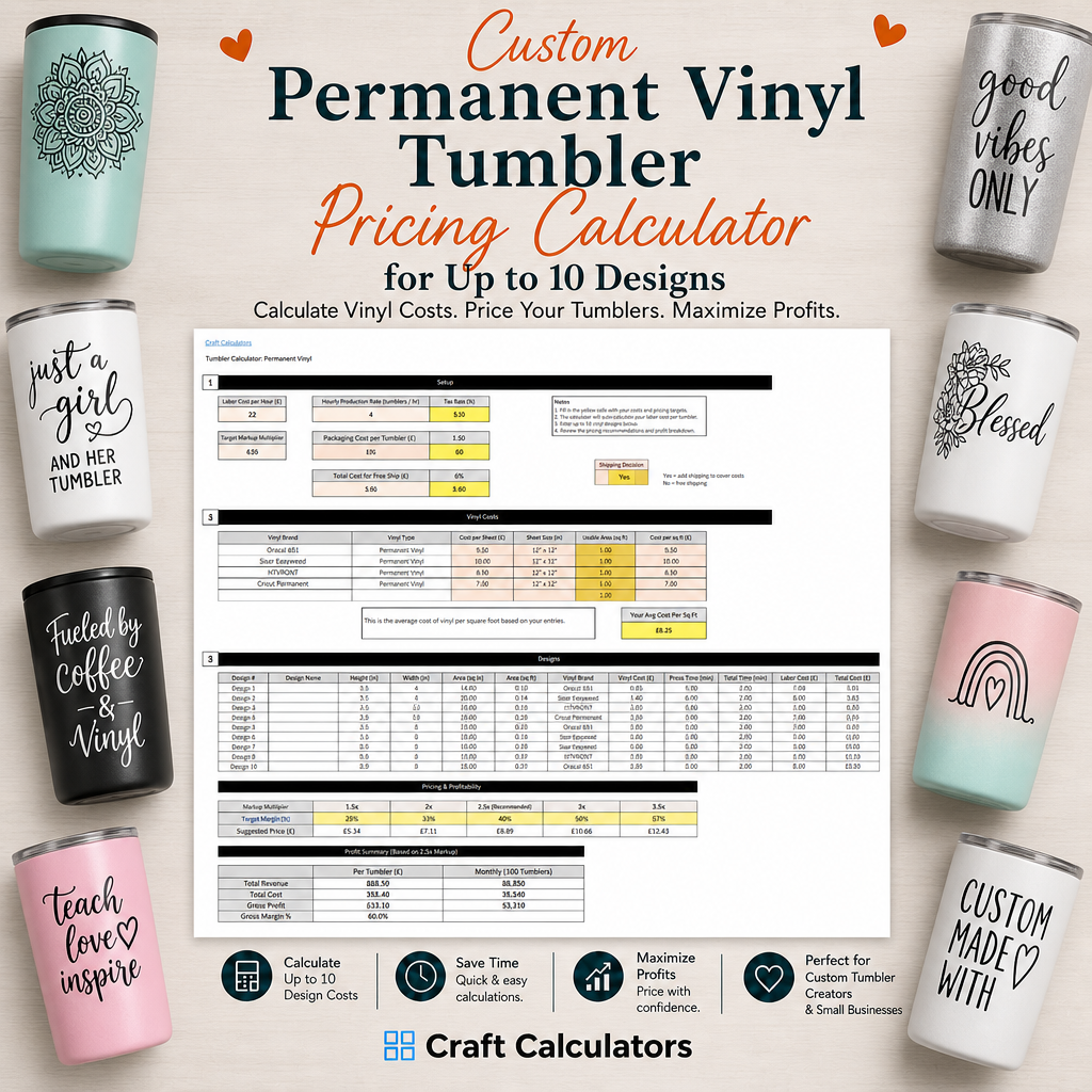 Permanent Vinyl Tumbler Pricing Spreadsheet
