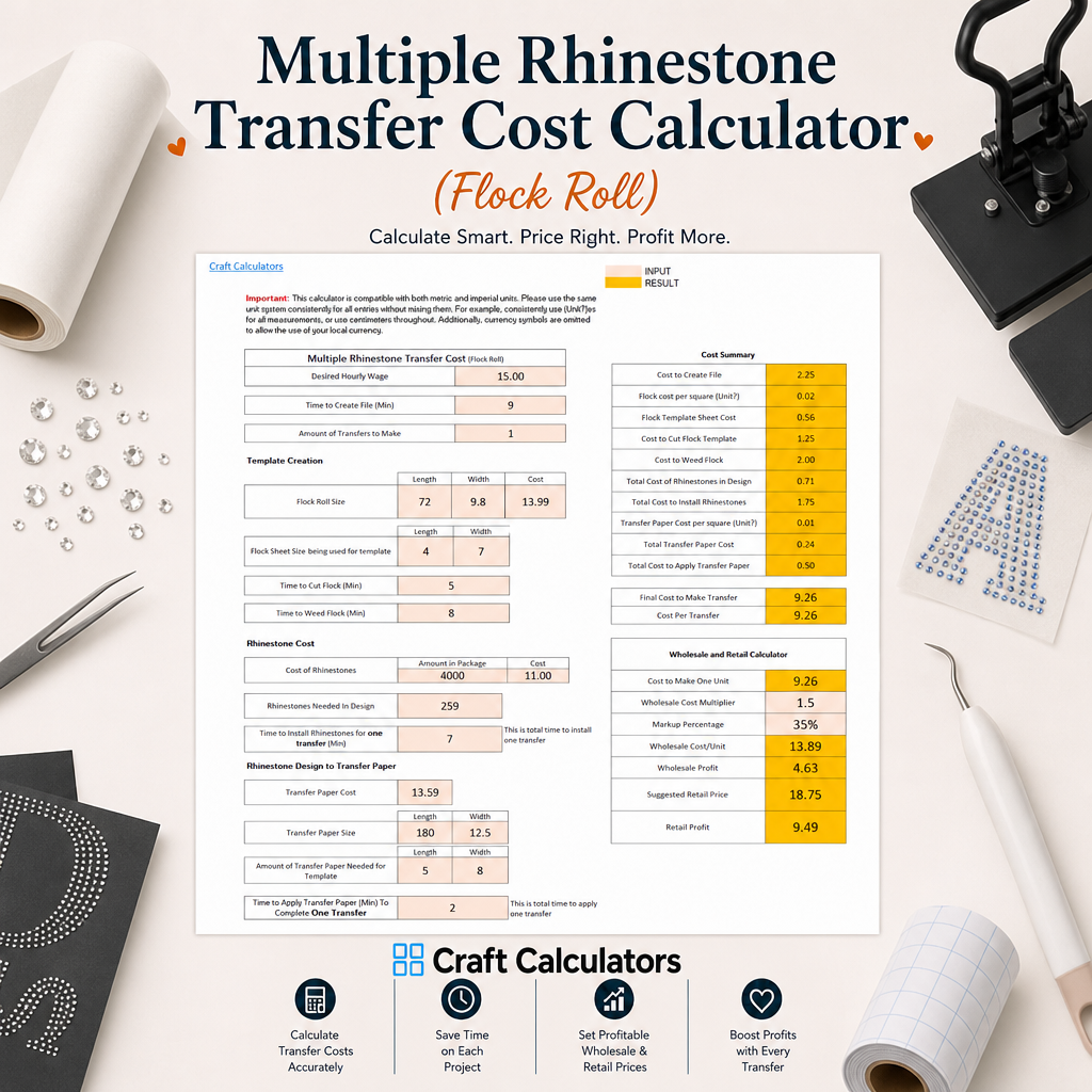 Multiple Rhinestone Transfer Spreadsheet (Flock Roll)