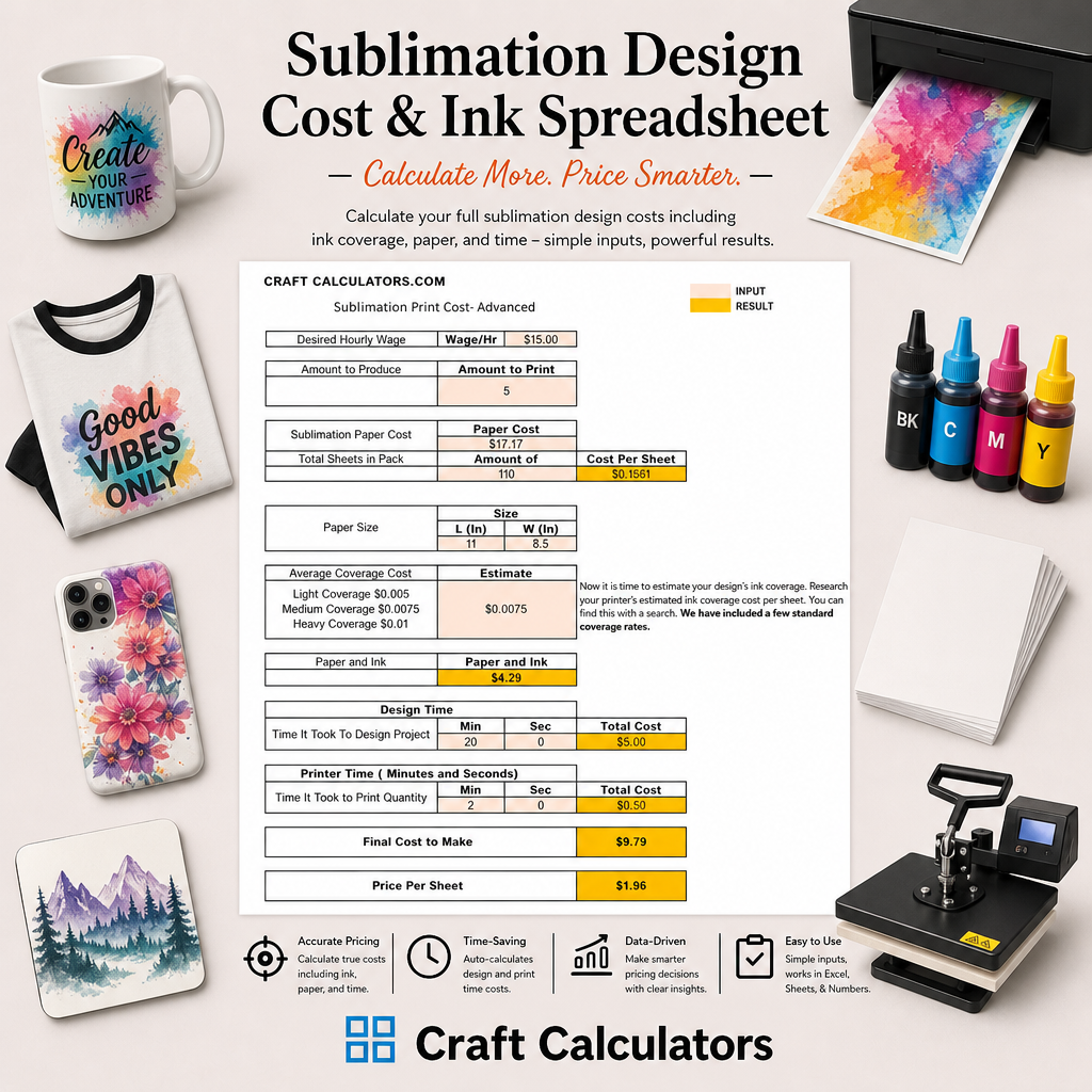 Sublimation Design Cost & Ink Spreadsheet