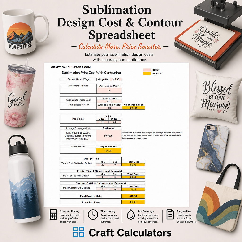 Sublimation Design Cost & Contour Spreadsheet