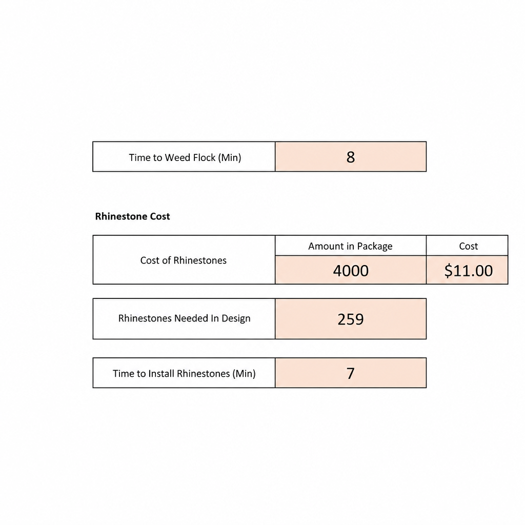 Rhinestone Garment Cost Spreadsheet