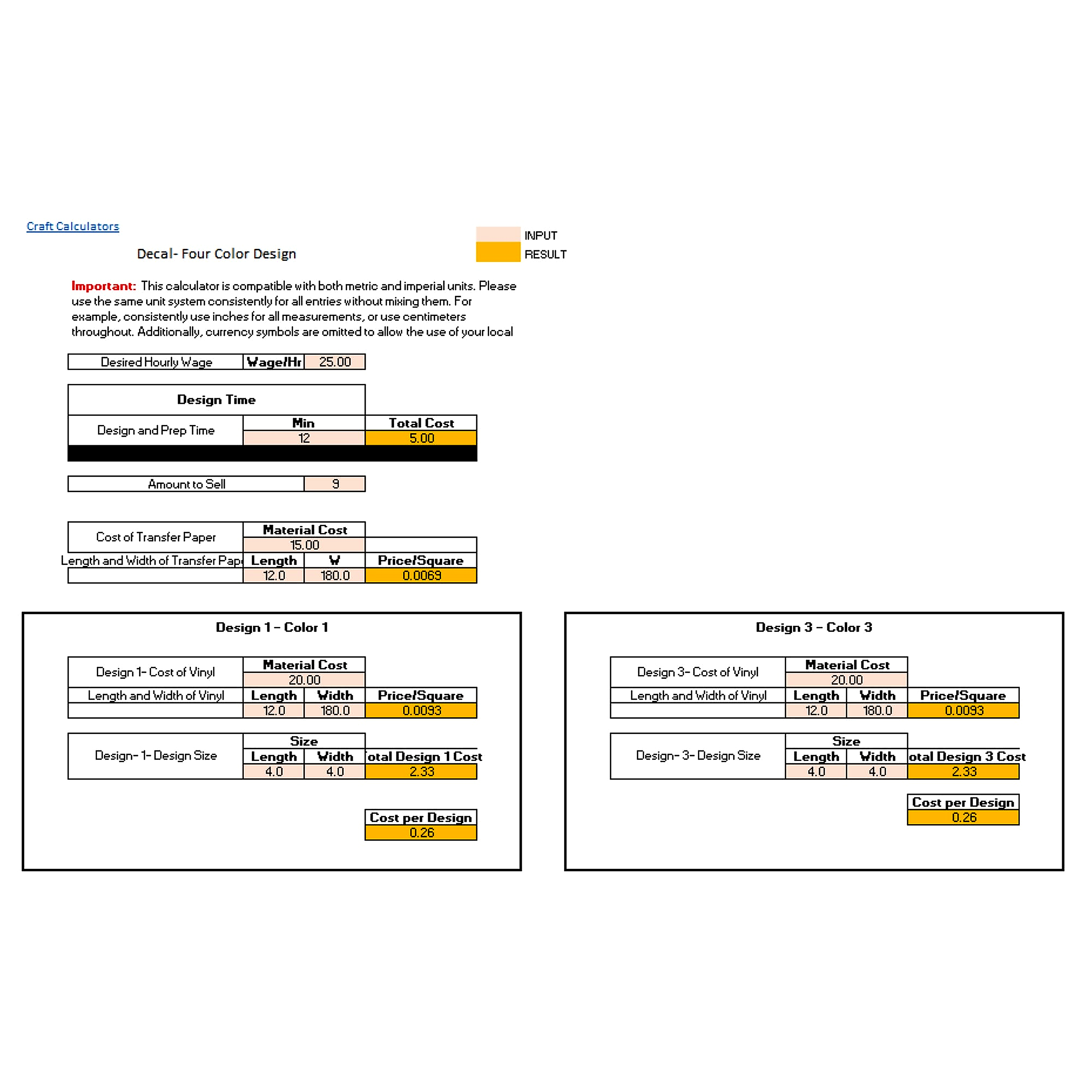 4 Color Vinyl Decal Cost Spreadsheet