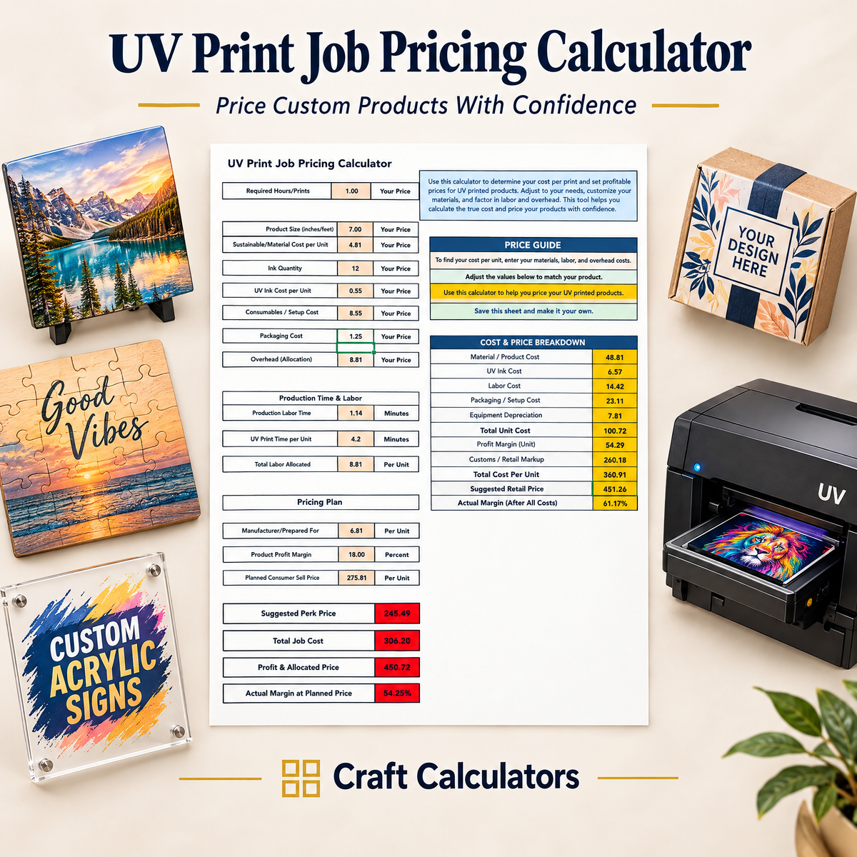UV Print Job Pricing Calculator Spreadsheet cover image