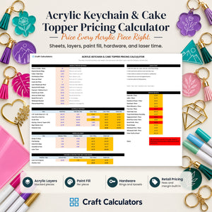 Acrylic Keychain & Cake Topper Pricing Calculator spreadsheet by Craft Calculators for laser engraving businesses