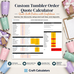 Custom Tumbler Order Quote Calculator spreadsheet by Craft Calculators for tumbler makers