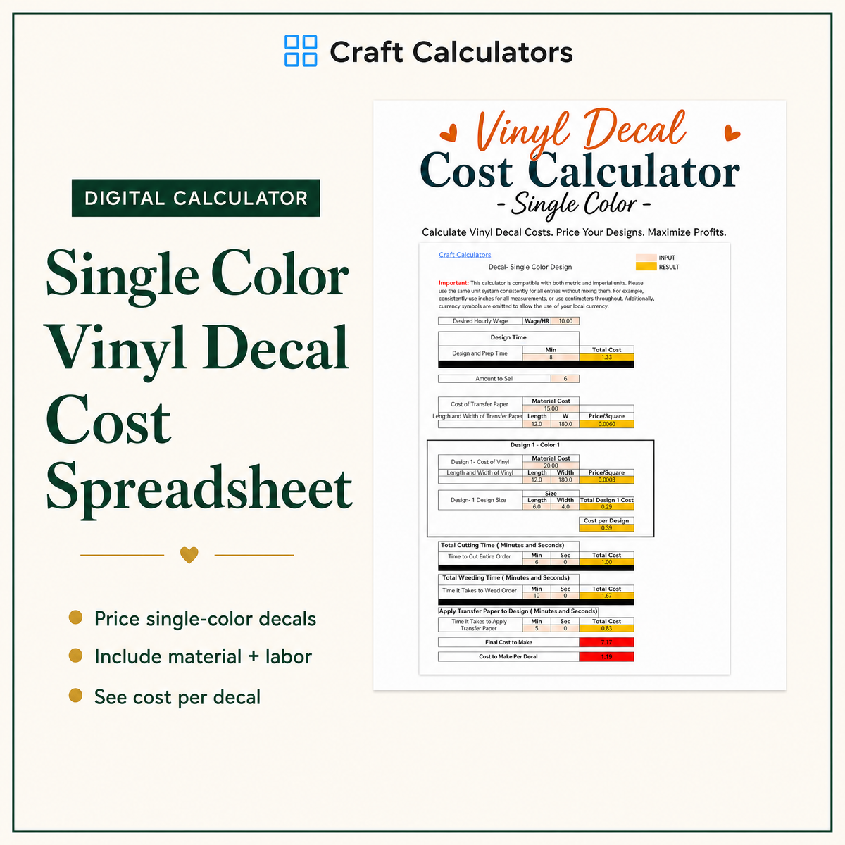 Decal & Sticker Pricing Spreadsheet Bundle – 8 Editable Pricing Tools