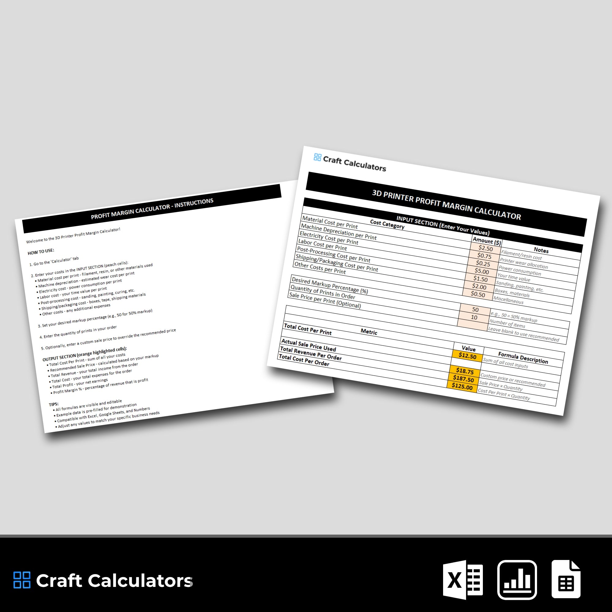 3D Printer Profit Margin Calculator