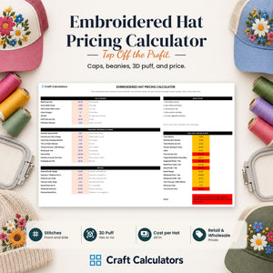Embroidered Hat Pricing Calculator spreadsheet by Craft Calculators for handmade sellers