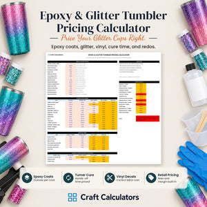 Epoxy & Glitter Tumbler Pricing Calculator spreadsheet by Craft Calculators for tumbler makers