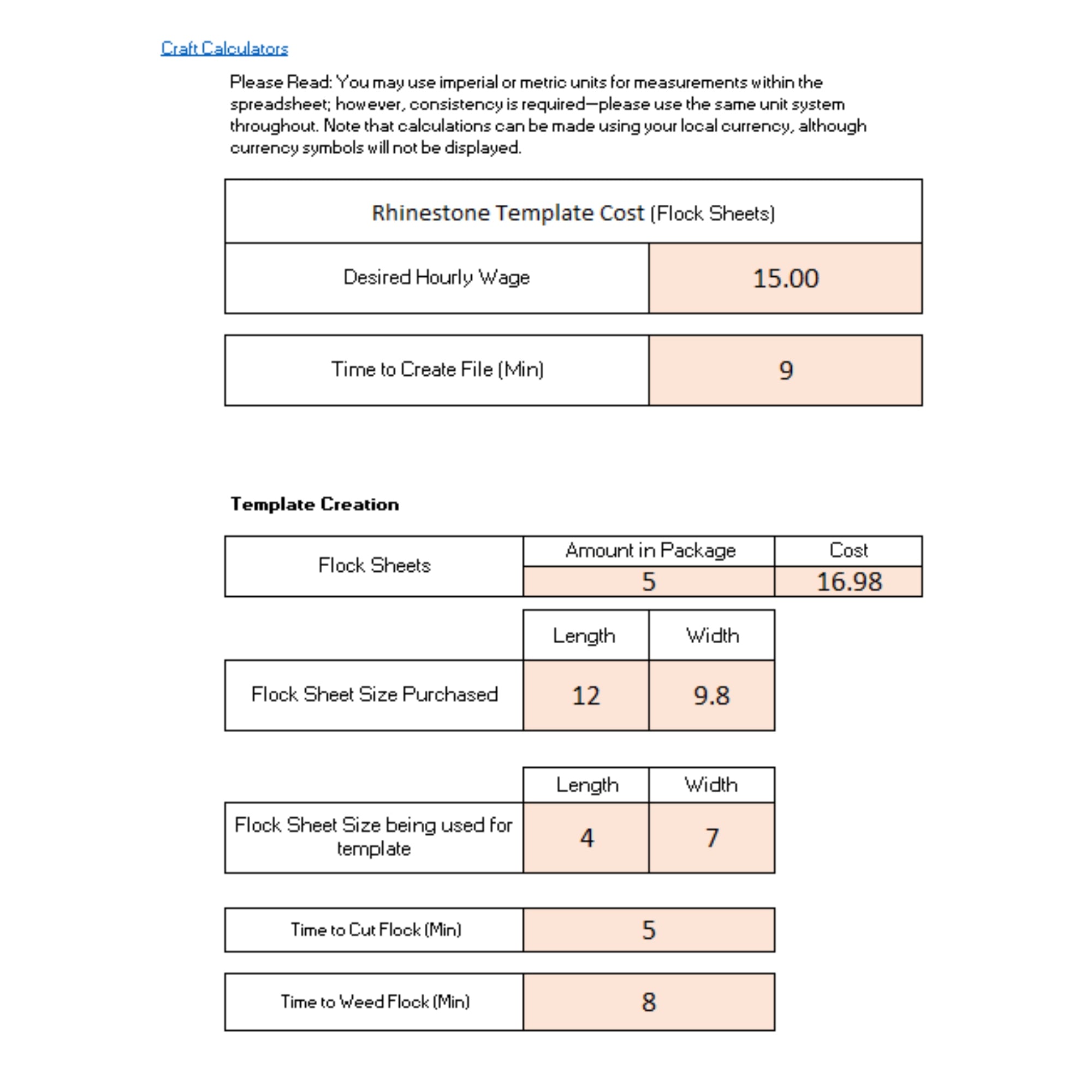 Flock Sheet Rhinestone Template Spreadsheet