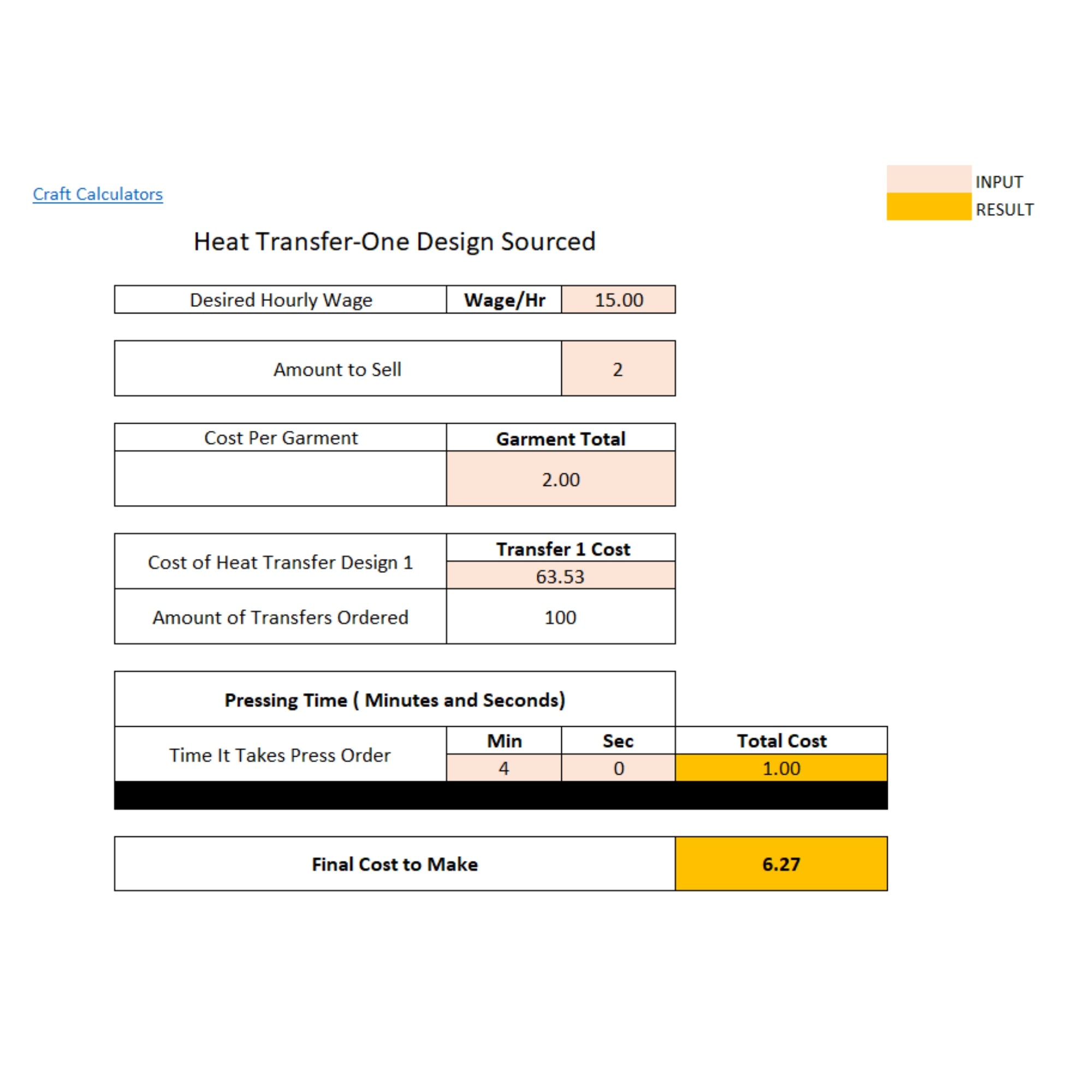 Single Heat Transfer Design on Product Cost Calculator