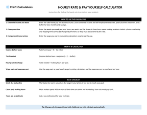 Hourly Rate & Pay Yourself Calculator instructions tab explaining how to use the workbook and what the results mean