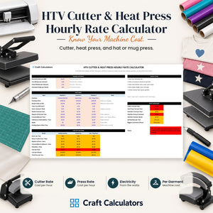 HTV Cutter & Heat Press Hourly Rate Calculator spreadsheet by Craft Calculators for HTV sellers