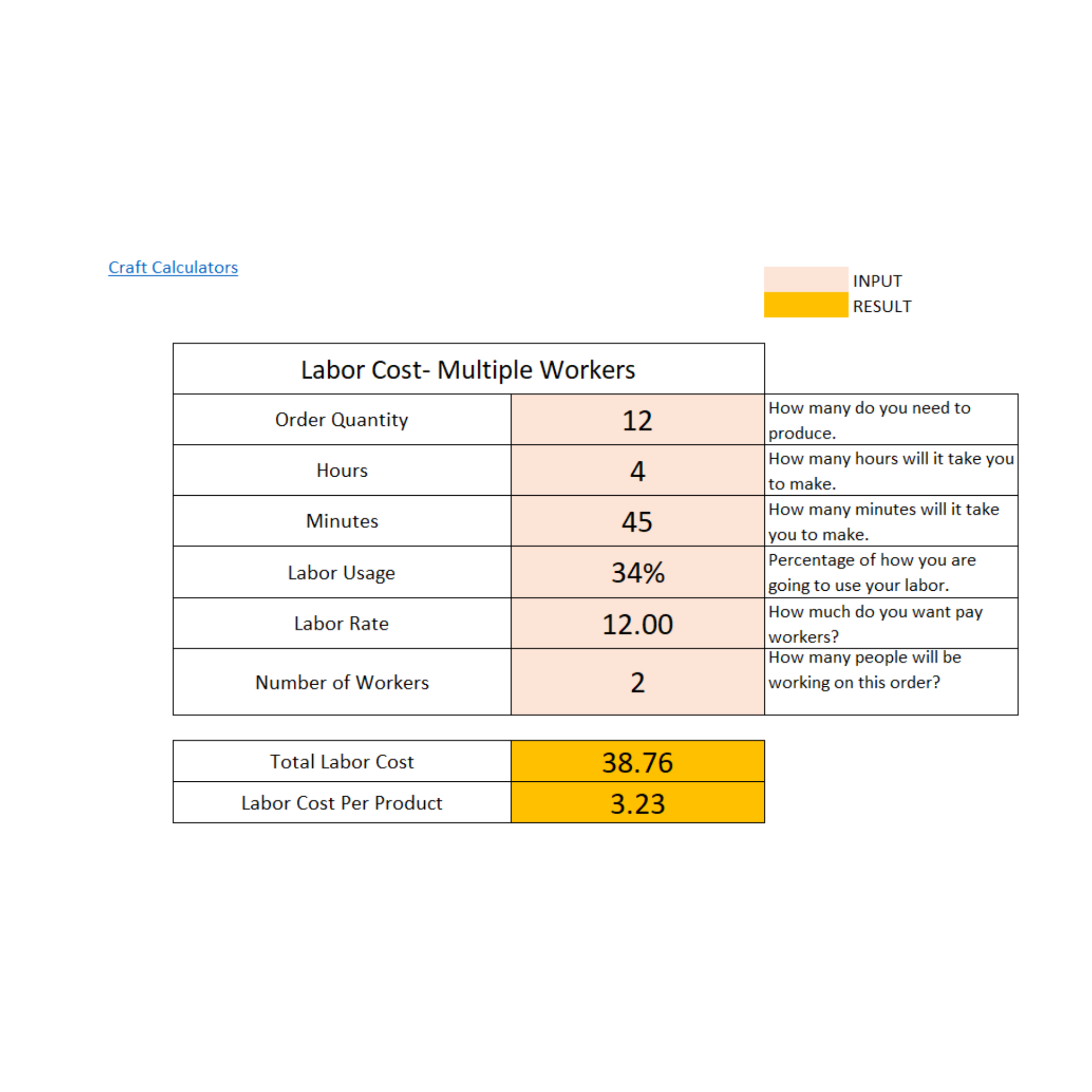 Labor Cost Calculator for Multiple Workers: Easily Calculate Labor Costs Per Product and Total Labor Cost