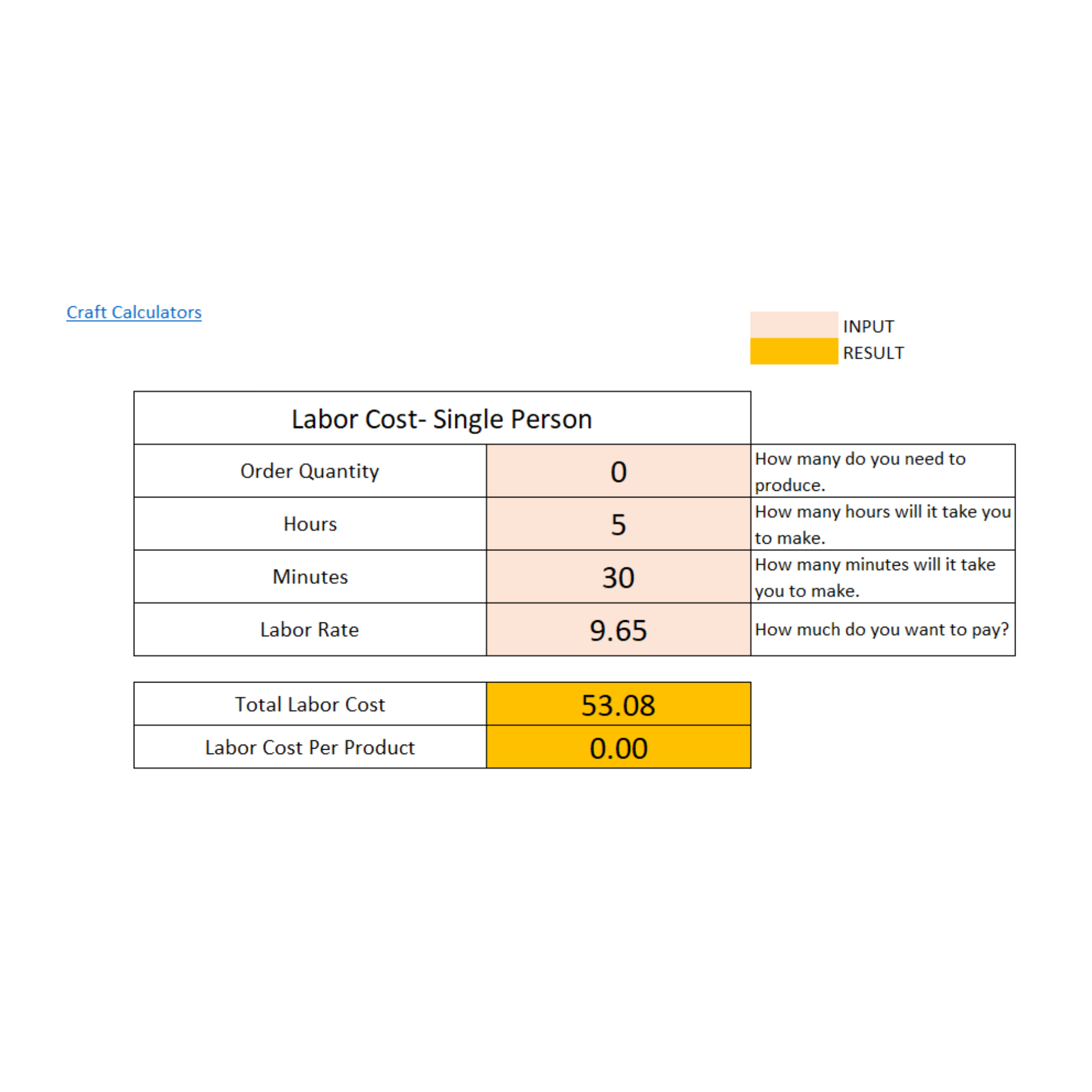 Labor Cost Calculator for Single Worker: Easily Calculate Labor Costs Per Product and Total Labor Cost