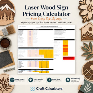 Laser Wood Sign Pricing Calculator spreadsheet by Craft Calculators for laser engraving businesses