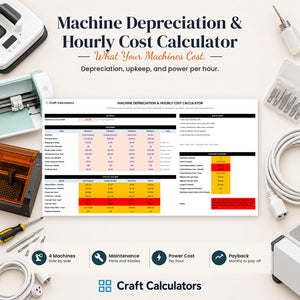 Machine Depreciation & Hourly Cost Calculator spreadsheet by Craft Calculators for handmade sellers