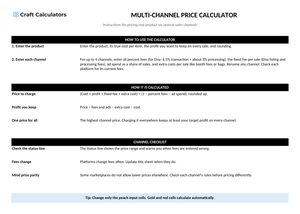 Multi-Channel Price Calculator instructions tab explaining how to use the workbook and what the results mean