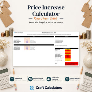 Price Increase Calculator spreadsheet by Craft Calculators for handmade sellers