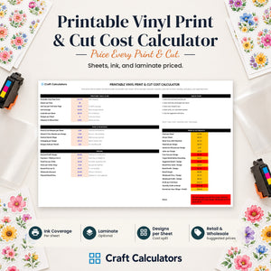 Printable Vinyl Print & Cut Cost Calculator spreadsheet by Craft Calculators for handmade sellers