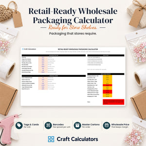 Retail-Ready Wholesale Packaging Calculator spreadsheet by Craft Calculators for handmade sellers