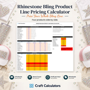 Rhinestone Bling Product Line Pricing Calculator spreadsheet by Craft Calculators for rhinestone sellers