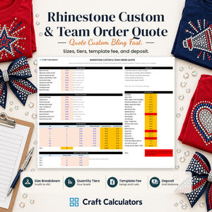 Rhinestone Custom & Team Order Quote spreadsheet by Craft Calculators for rhinestone sellers
