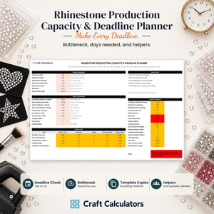 Rhinestone Production Capacity & Deadline Planner spreadsheet by Craft Calculators for rhinestone sellers