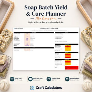 Soap Batch Yield & Cure Planner spreadsheet by Craft Calculators for handmade sellers