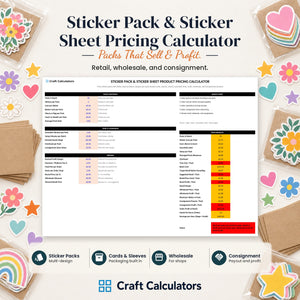 Sticker Pack & Sticker Sheet Pricing Calculator spreadsheet by Craft Calculators for decal and sticker sellers