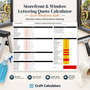 Storefront & Window Lettering Quote Calculator spreadsheet by Craft Calculators for decal and sticker sellers