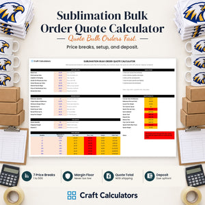 Sublimation Bulk Order Quote Calculator spreadsheet by Craft Calculators for sublimation sellers